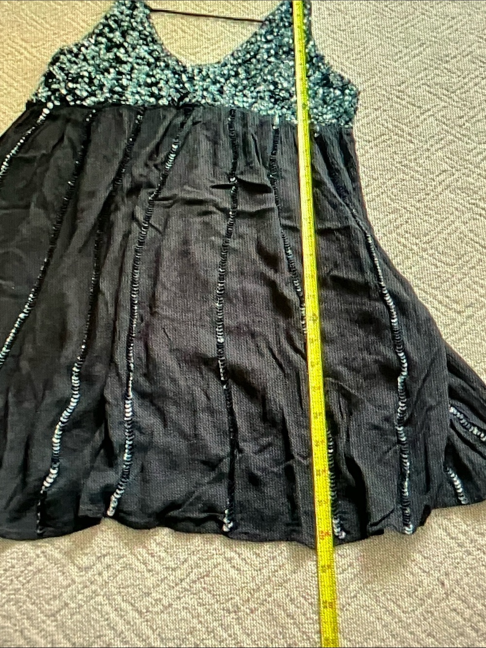 Free People Black Mini Dress with Teal Sequin Bodice - Picture 2 of 6